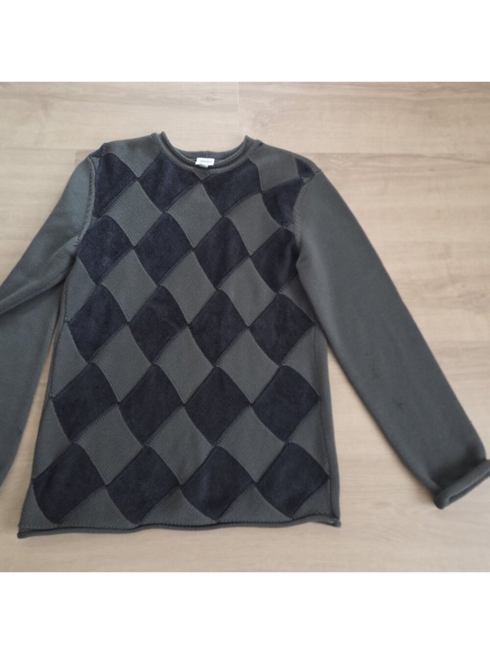 Armani Collezioni Mens Argyle Wool Blend Black & Gray Sweater In Med. W/ Mark